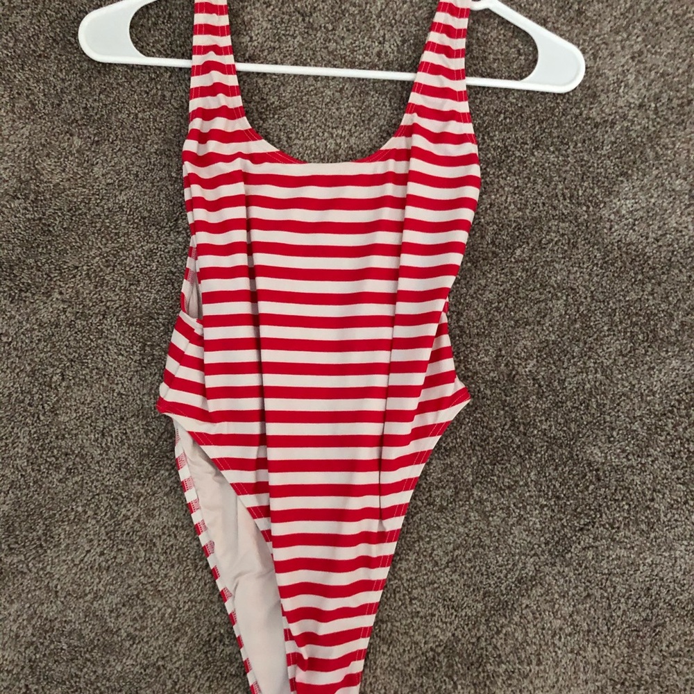 GNASH Red/White Stripped One Piece Swimsuit